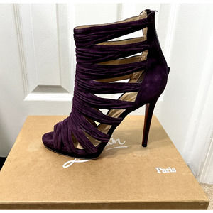 Christian Louboutin Tinazata Strappy Purple Platform Ruched Heels Booties 40 10